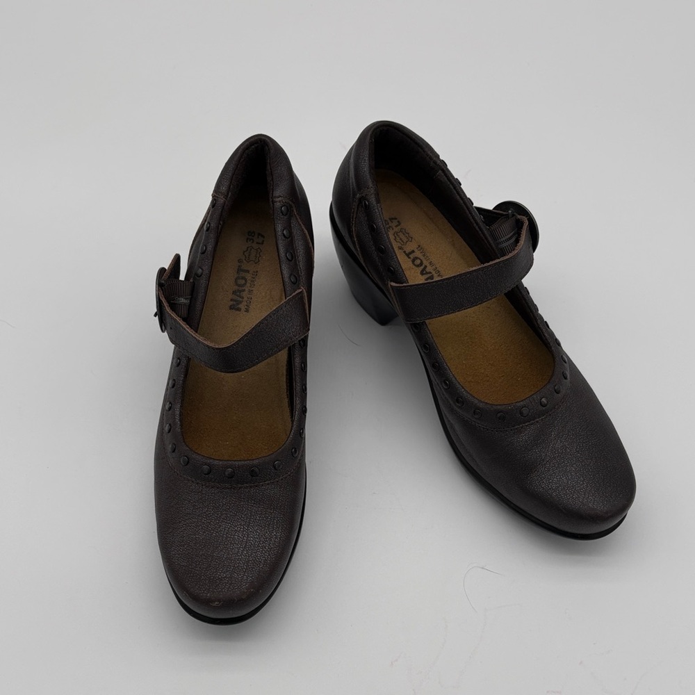 NAOT Brown Studded Mary Jane Heels Women Size 38 / 7-7.5 BLEMISH